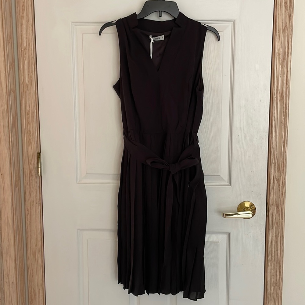 Black, pleated, side-zip , below knee, cocktail dress